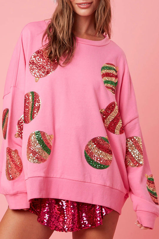 Drune | Weihnachts-Ei Pailletten Lässiger Langarm Sweatshirt