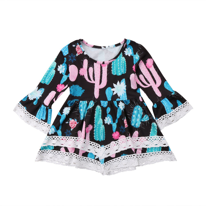 Damen Sommerliches Kleid mit kreativem Kaktus-Design und Spitzenakzenten Drune