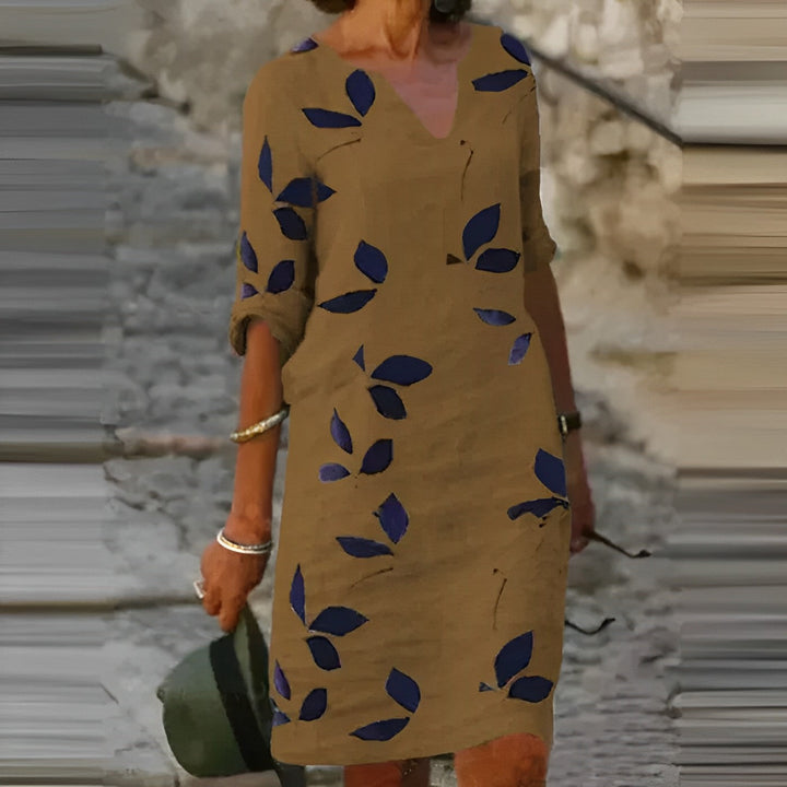 Drune | Atemberaubendes Damen-Sommerkleid mit Blätterdruck