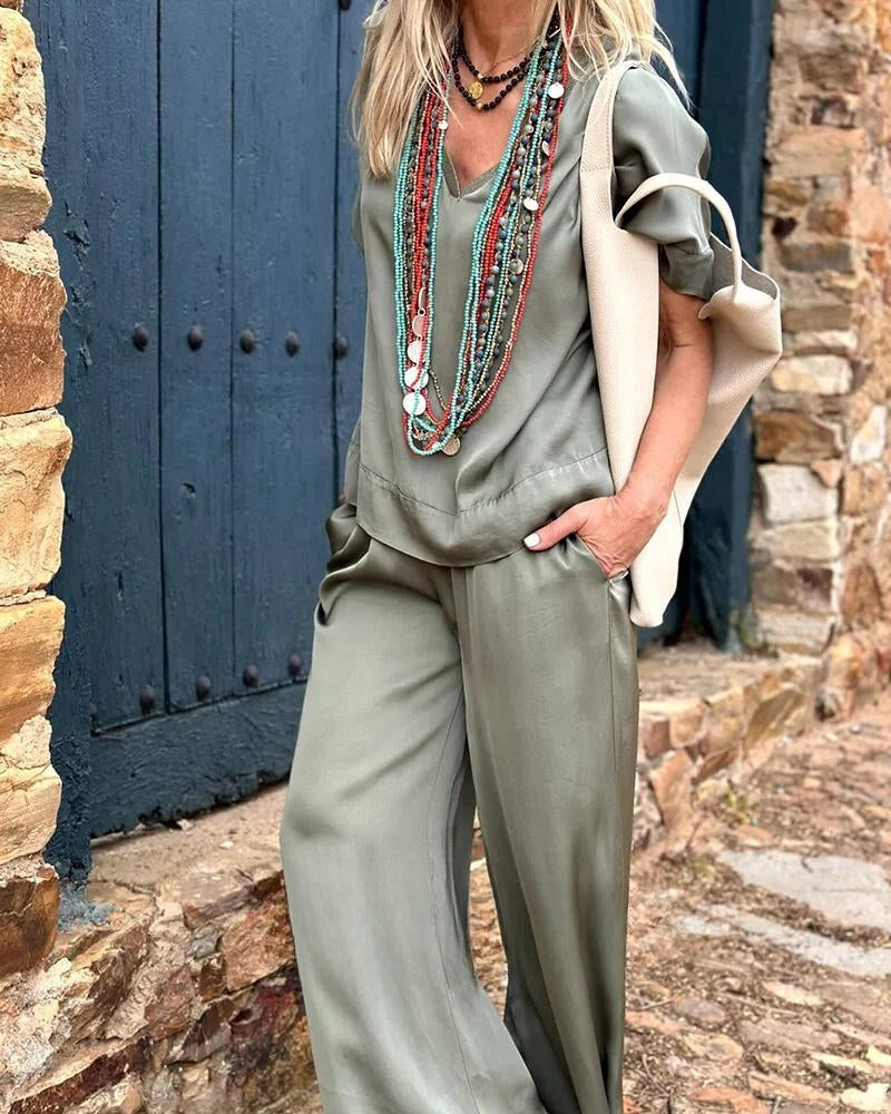 Drune | Himmelweiße Bluse und Hosen-Set mit eleganter Ausstrahlung