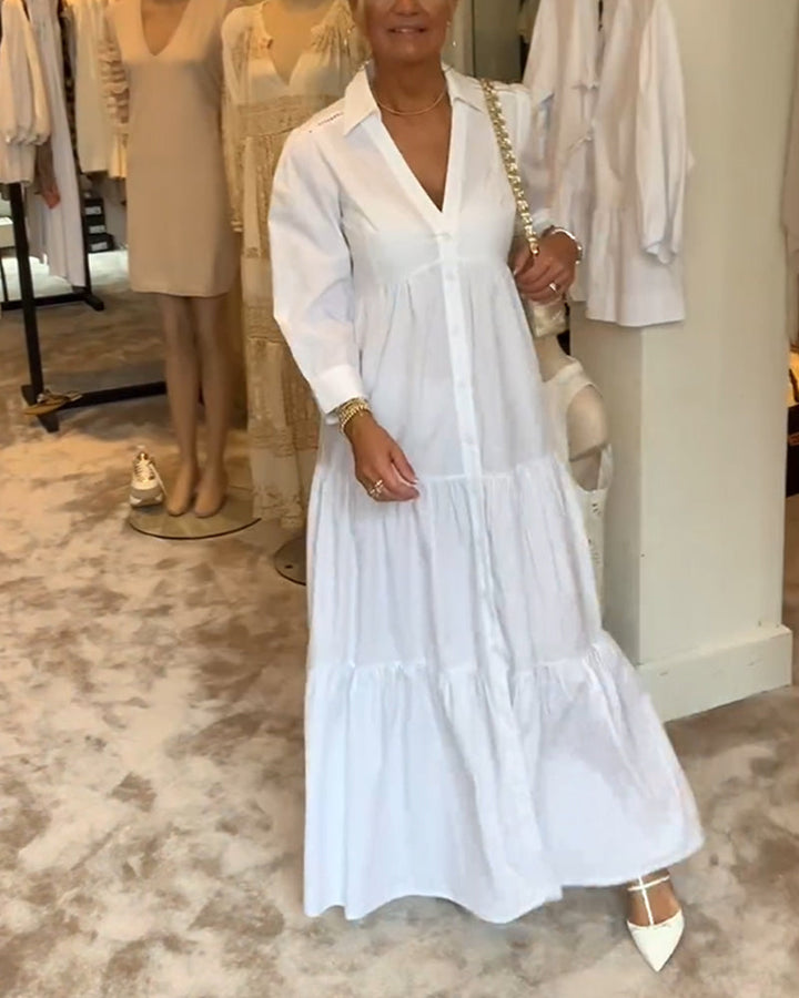 Drune | Lange Weiße Kleid mit Hemdkragen