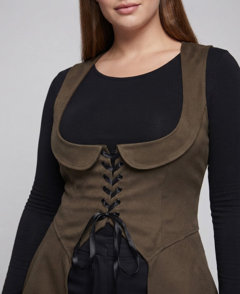 Frauen elegantes Midikleid mit raffiniertem Schnürdetail und fließendem Schnitt Drune
