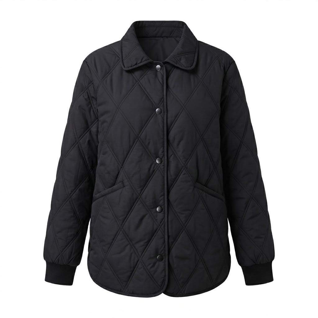 Damen Steppjacke mit lockerem Schnitt und Diamantmuster sowie Druckknopfverschluss Drune
