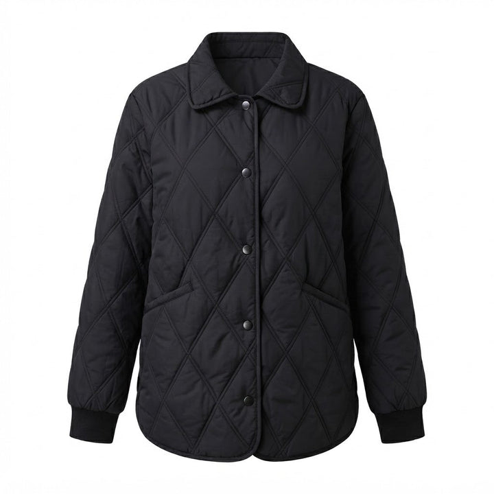 Damen Steppjacke mit lockerem Schnitt und Diamantmuster sowie Druckknopfverschluss Drune