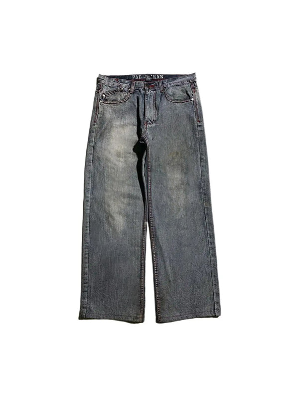 Drune | 2000s Boyfriend Baggy Jeans Mit Skull Stickerei