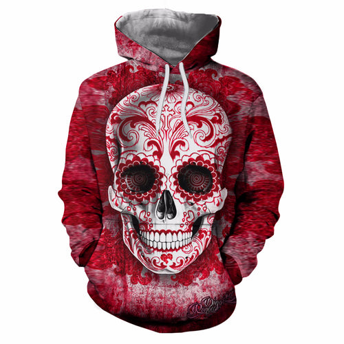 Unisex Kapuzenpullover mit großflächigem Sugar‑Skull Print & Kängurutasche Drune