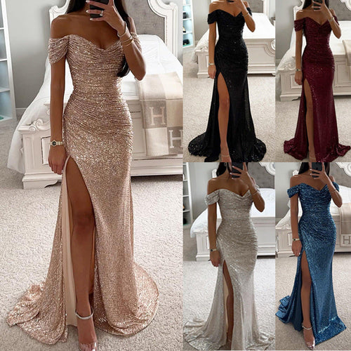 Drune | Festliches Paillettenkleid Mit Schlitz