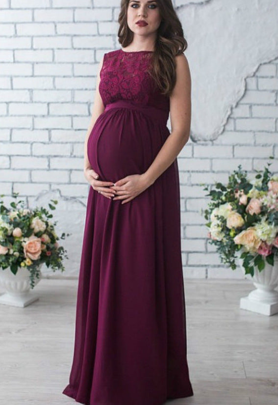 Damen Elegantes Spitzen Schwangerschaft Maxi Kleid Drune 1752657124