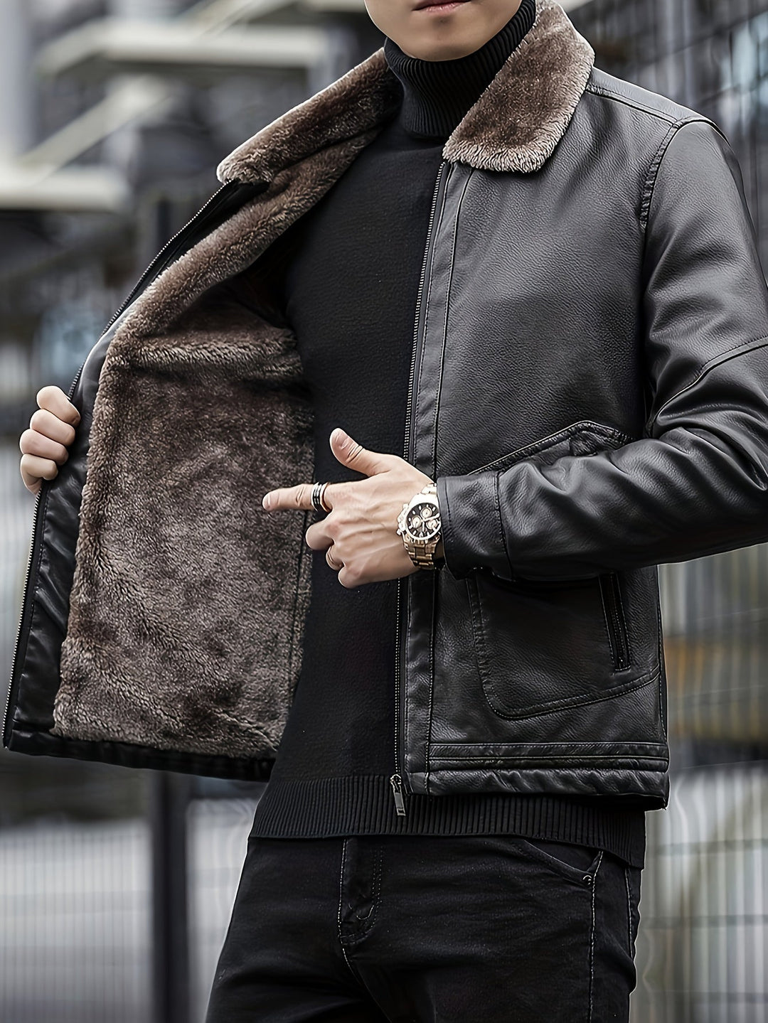 Drune |  Fleece Gefütterte PU Leder Winterjacke Für Herren - Perfekt für Outdoor-Aktivitäten