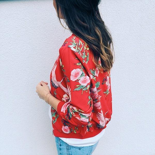 Drune | Rote Jacke mit floralem Druck