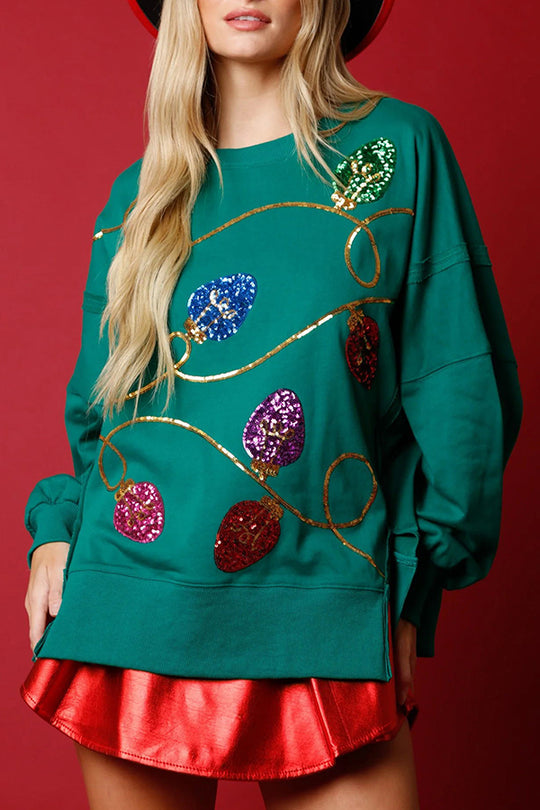 Drune | Weihnachtslichter Pailletten Schlitz Pullover Sweatshirt