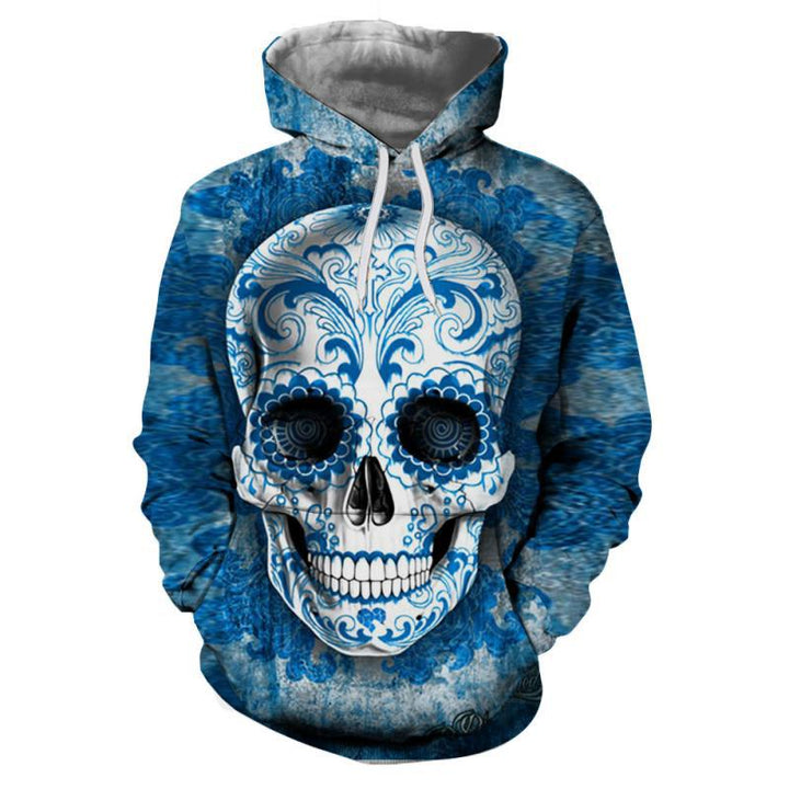 Unisex Kapuzenpullover mit großflächigem Sugar‑Skull Print & Kängurutasche Drune