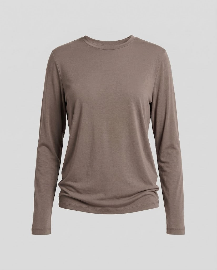 Damen Figurbetontes Langarmshirt aus Baumwollmischung mit Rundhalsausschnitt Drune