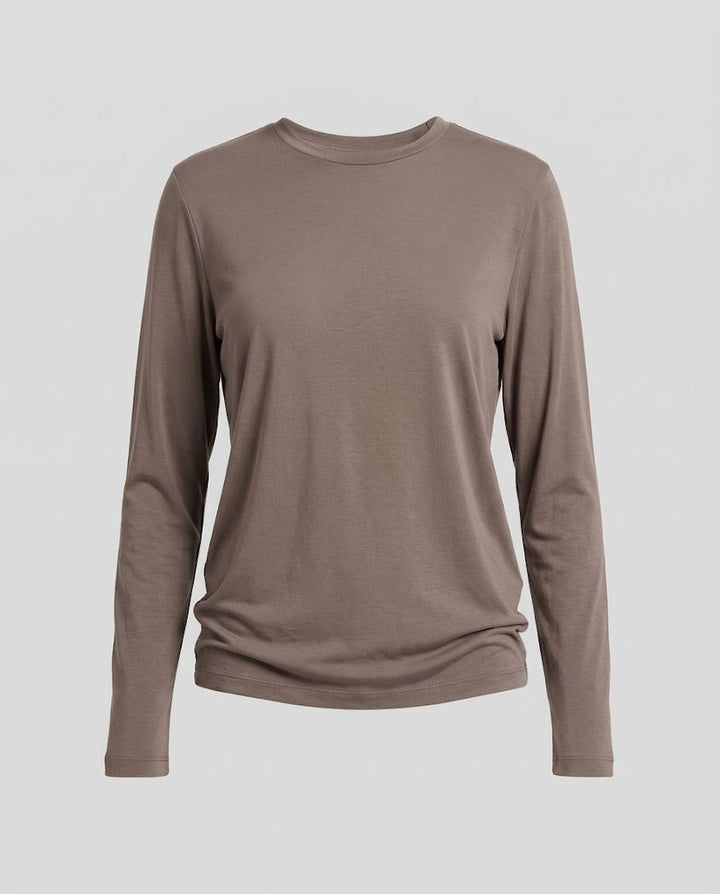 Damen Figurbetontes Langarmshirt aus Baumwollmischung mit Rundhalsausschnitt Drune