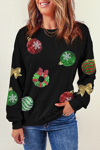 Drune | Pailletten Weihnachtsgrafik Pullover Sweatshirt