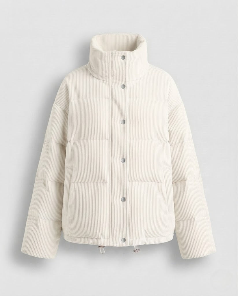 Damen Übergrößen Cord-Pufferjacke mit Kapuze und wärmender Thermoisolierung