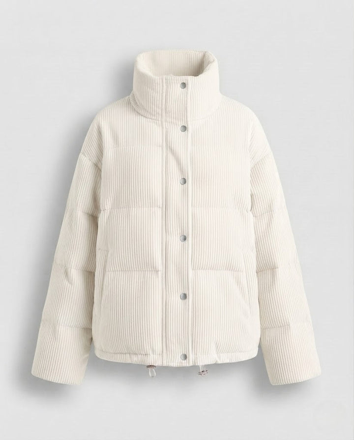 Damen Übergrößen Cord-Pufferjacke mit Kapuze und wärmender Thermoisolierung