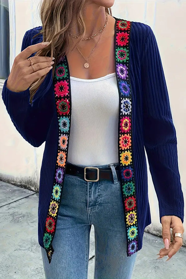 Drune | Strickjacke mit Blumenrand und langen Ärmeln