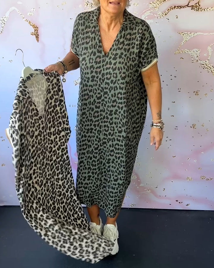Drune | Entspanntes Kleid mit V-Ausschnitt und Leopardenmuster für Damen