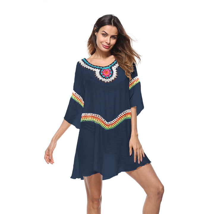 Damen luftiger Strandkaftan mit bunten Stickdetails Drune