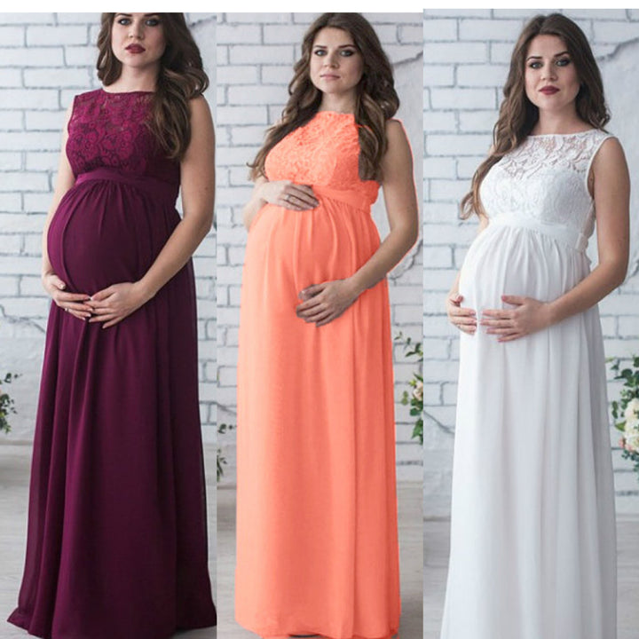 Damen Elegantes Spitzen Schwangerschaft Maxi Kleid Drune 1752657124