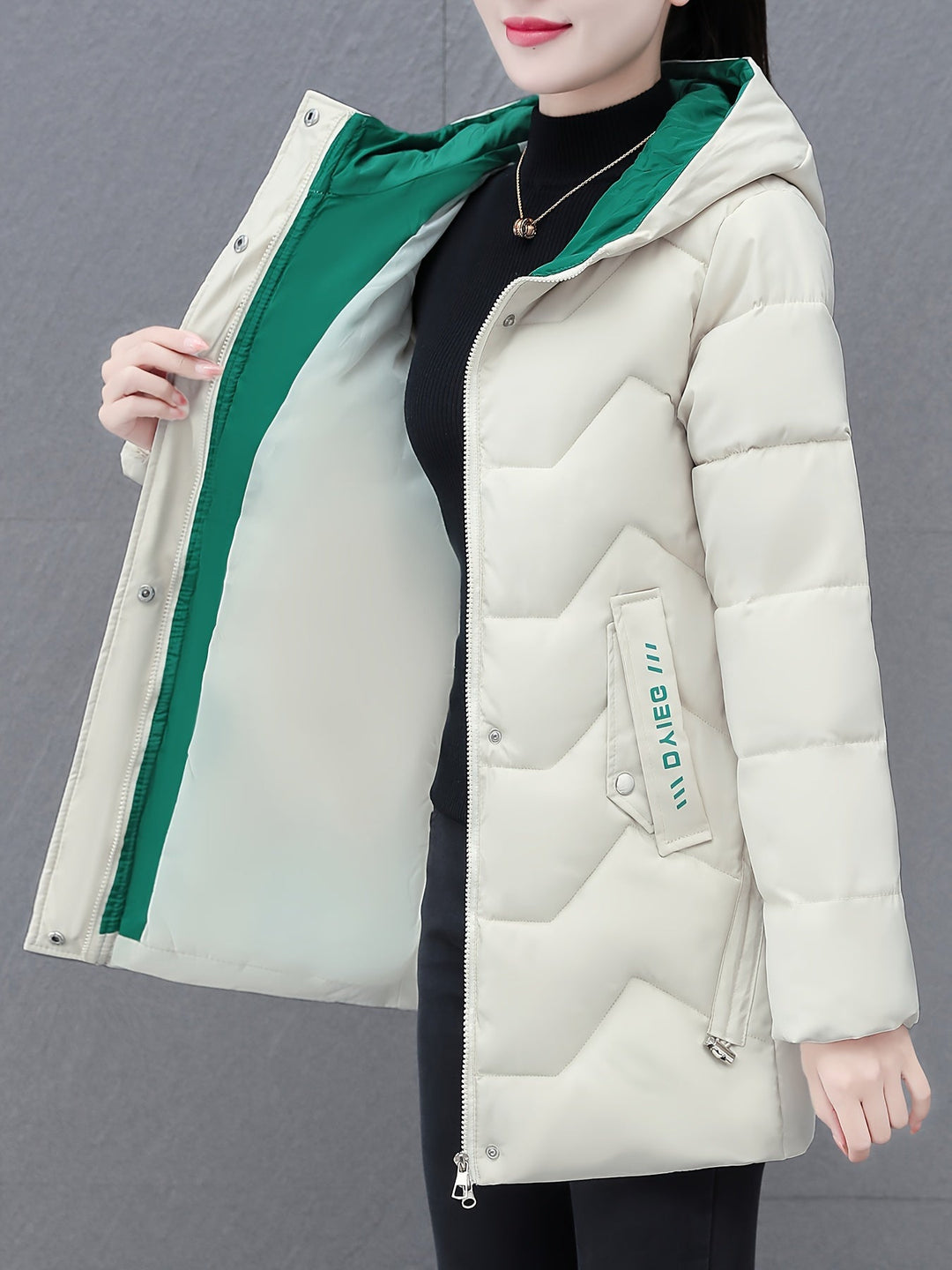 Drune | Langes, lässiges Damen-Daunenjacke mit Kapuze