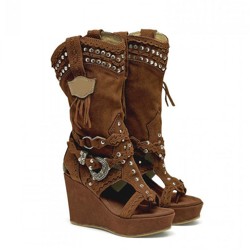 Drune | Hohe Absätze Durchlöcherte Damen Coole Stiefel
