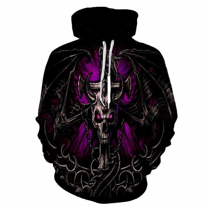 Herren Gothic Kapuzenpullover mit großflächigem Totenkopf-Print, 3D-Effekt & Kordelzug Drune