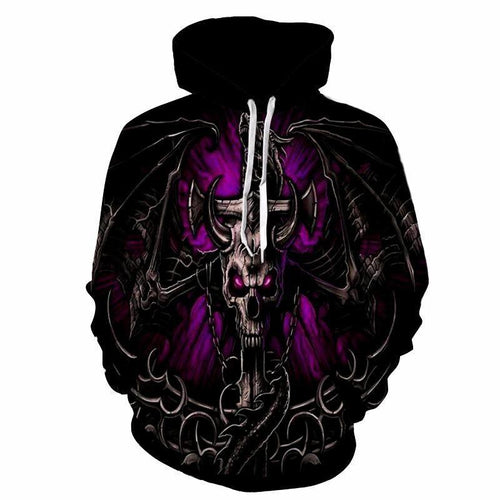 Herren Gothic Kapuzenpullover mit großflächigem Totenkopf-Print, 3D-Effekt & Kordelzug Drune