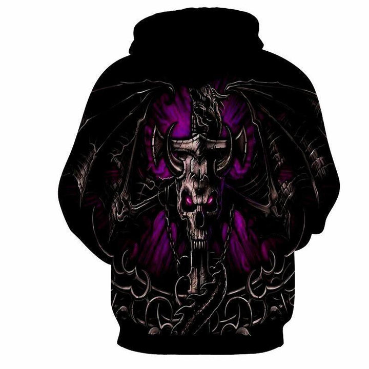 Herren Gothic Kapuzenpullover mit großflächigem Totenkopf-Print, 3D-Effekt & Kordelzug Drune