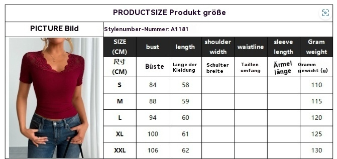 Drune | Ausschnitt Manschetten Spleißen Spitze Spitze Kurze Ärmel