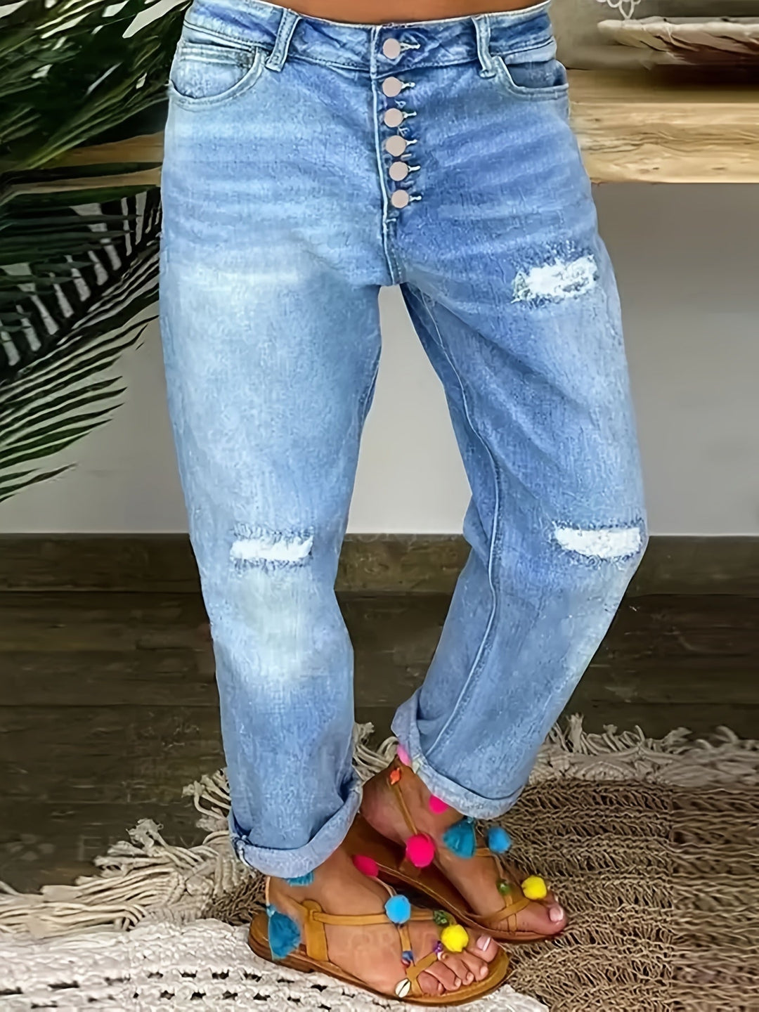 Drune | Verwitterte Blaue Damen Stretchjeans