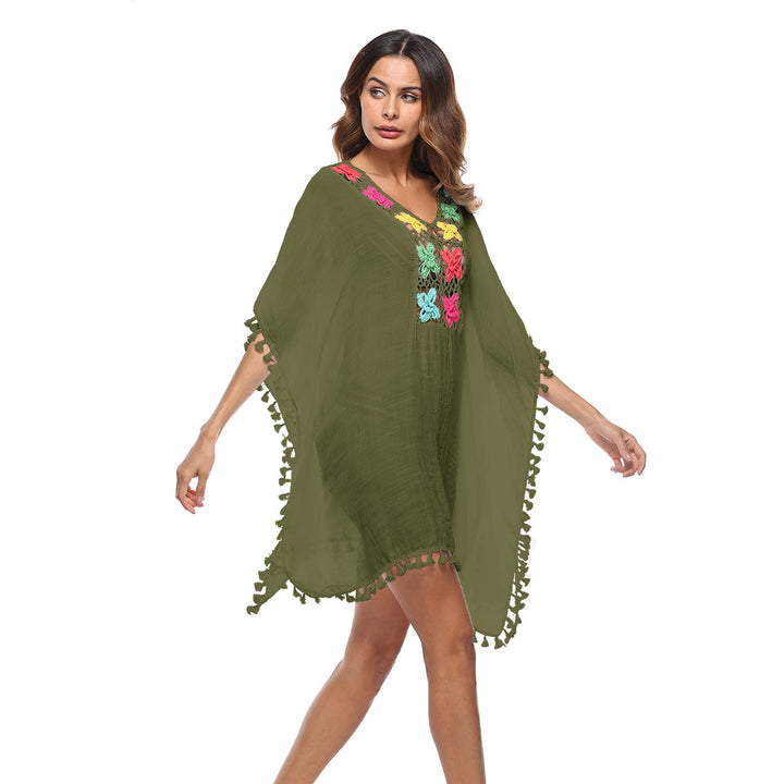 Damen luftiger Kaftan mit bunten Häkelverzierungen Drune