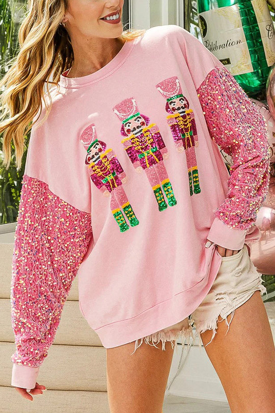 Drune | Weihnachten Lässig Locker Rundhals Pailletten Ärmel Sweatshirt