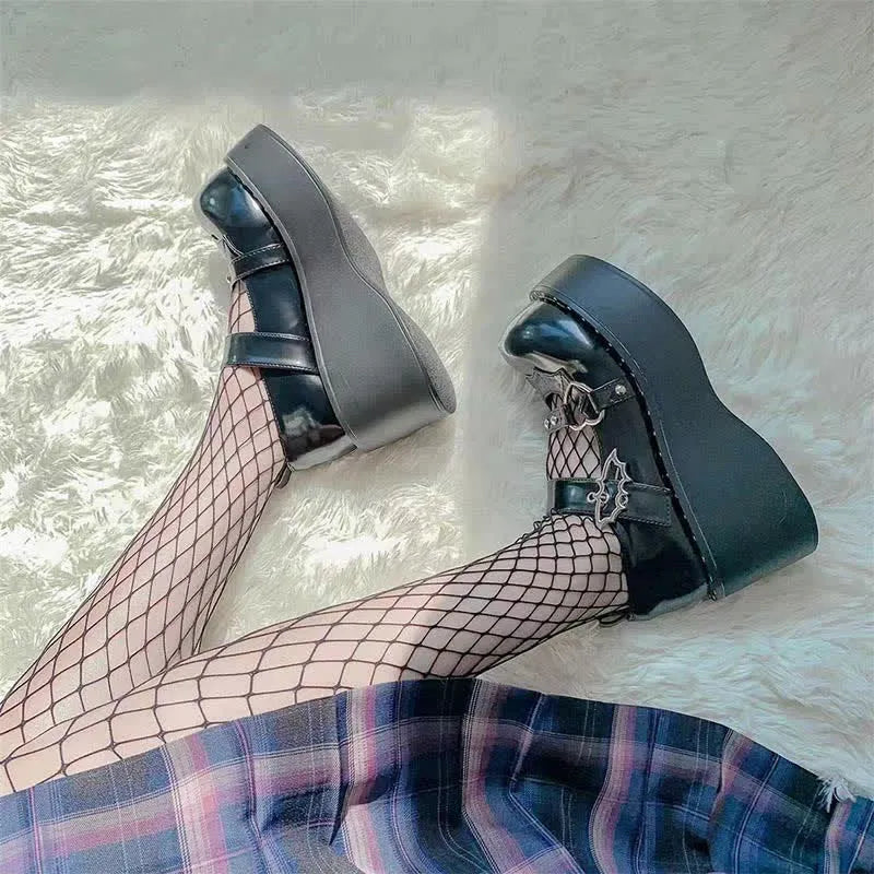 Drune | Goth Fledermaus Liebe Herz Schnalle Plattform Lolita Mary Janes Schuhe