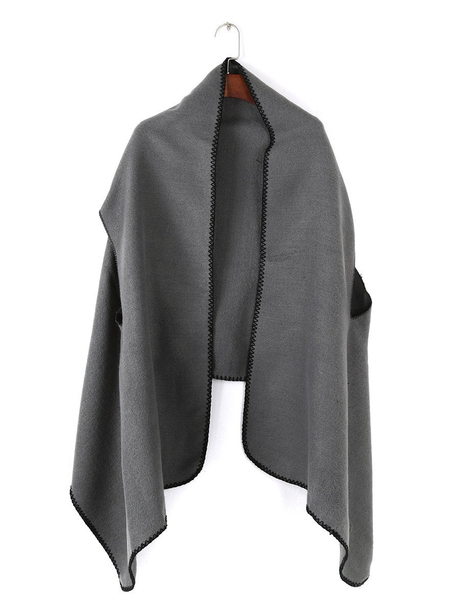 Damen Übergroßer Ruana-Poncho mit Armausschnitten und kontrastierender Kettelnaht Drune