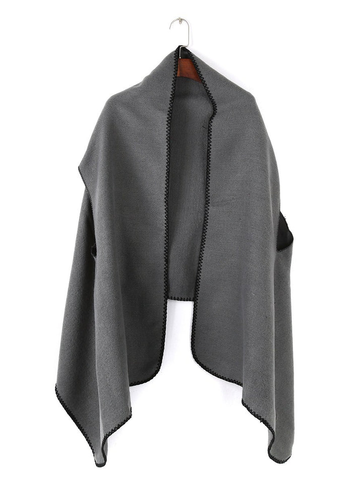 Damen Übergroßer Ruana-Poncho mit Armausschnitten und kontrastierender Kettelnaht Drune