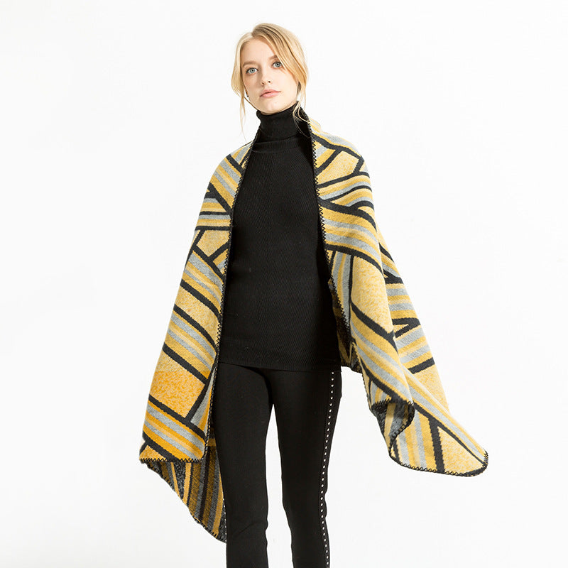 Damen Gewebter Jacquard-Überwurfschal im Oversize-Kimono-Fall Drune