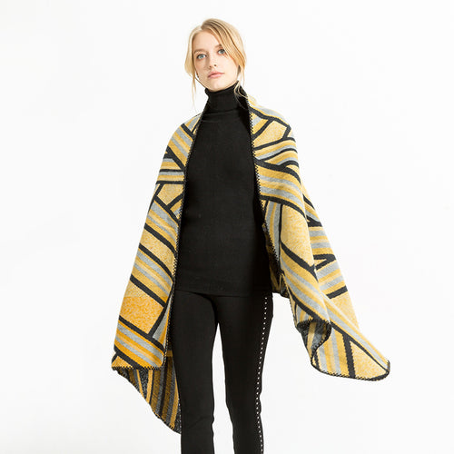 Damen Gewebter Jacquard-Überwurfschal im Oversize-Kimono-Fall Drune