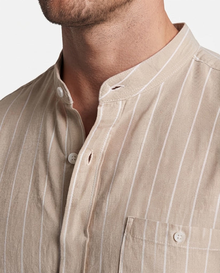 Herren Leichtes Leinen Lounge-Set mit Stehkragen und Kordelzugdrune