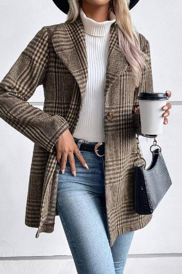 Drune | Kollektion Karierter Kragen Langarmjacke