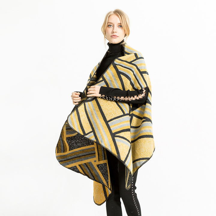Damen Gewebter Jacquard-Überwurfschal im Oversize-Kimono-Fall Drune