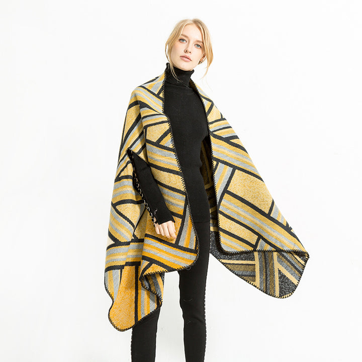 Damen Gewebter Jacquard-Überwurfschal im Oversize-Kimono-Fall Drune