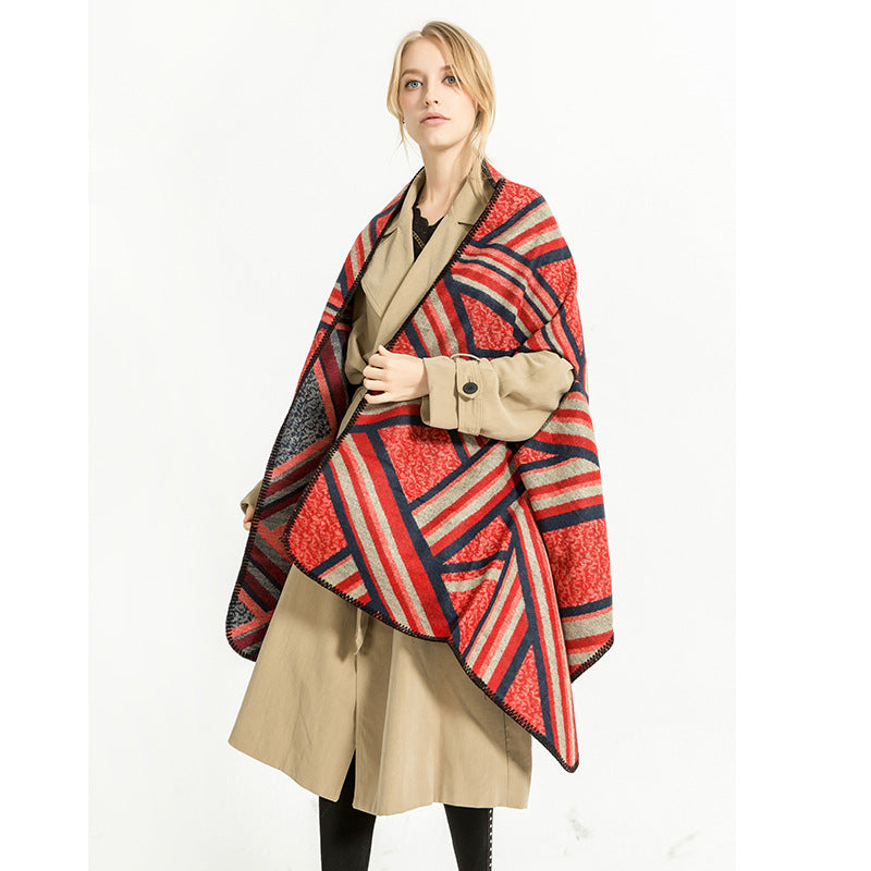 Damen Gewebter Jacquard-Überwurfschal im Oversize-Kimono-Fall Drune