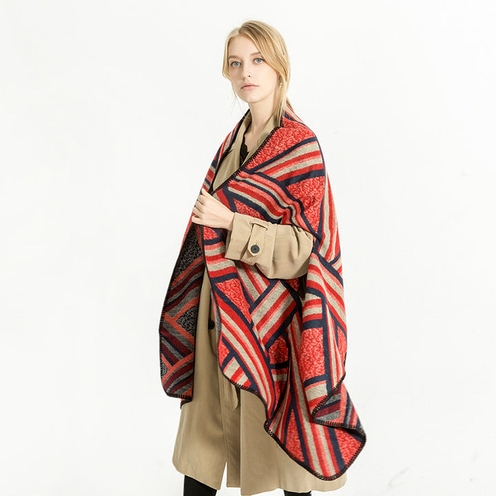 Damen Gewebter Jacquard-Überwurfschal im Oversize-Kimono-Fall Drune