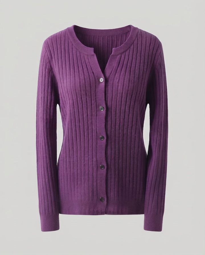 Damen Gestrickter Rippen-Cardigan mit dezentem V-Ausschnitt und Knopfleiste Drune