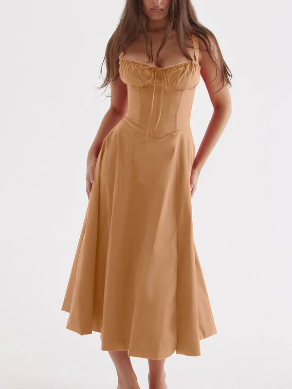 Drune - Midikleid mit tailliertem Oberteil und ausgestelltem Rock | Minikleid mit Spaghettiträgern
