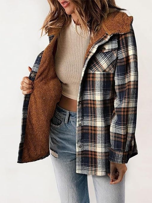 Drune | Plaid Jacke Langarm Schnalle Wolle mit Kapuze