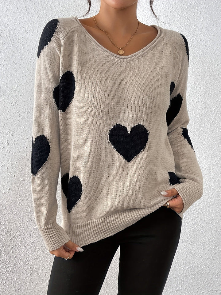 Drune | Cozy sweater with a heart pattern for a romantic winter style