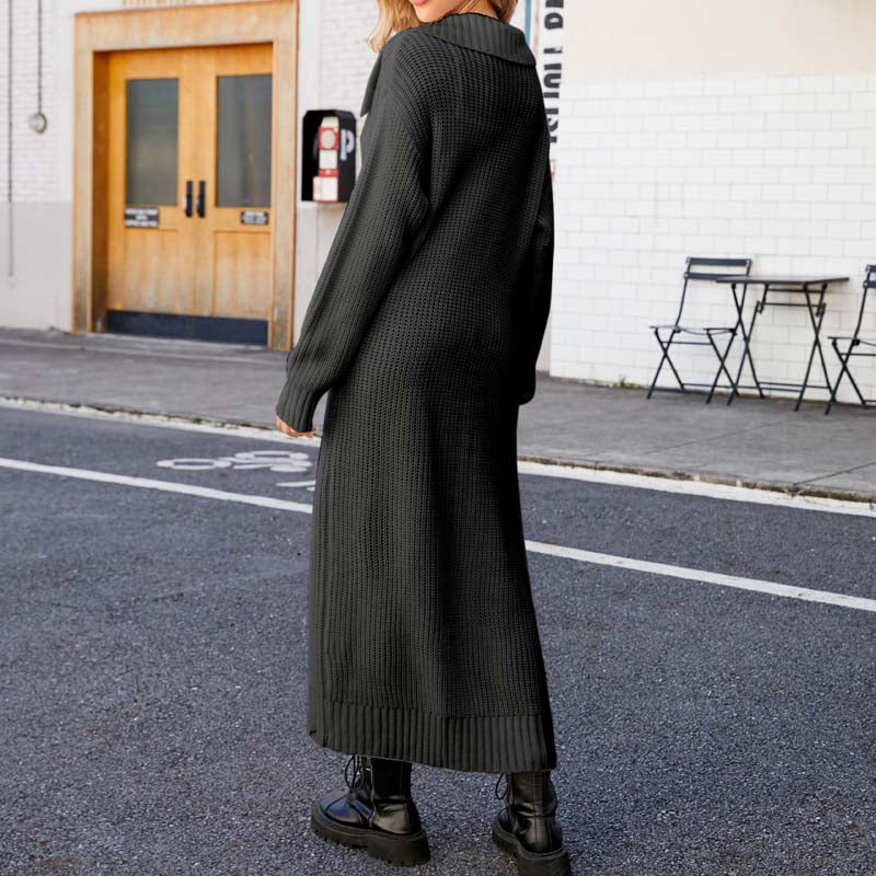 Drune | Lange, Lockere Einfarbige Strickjacke
